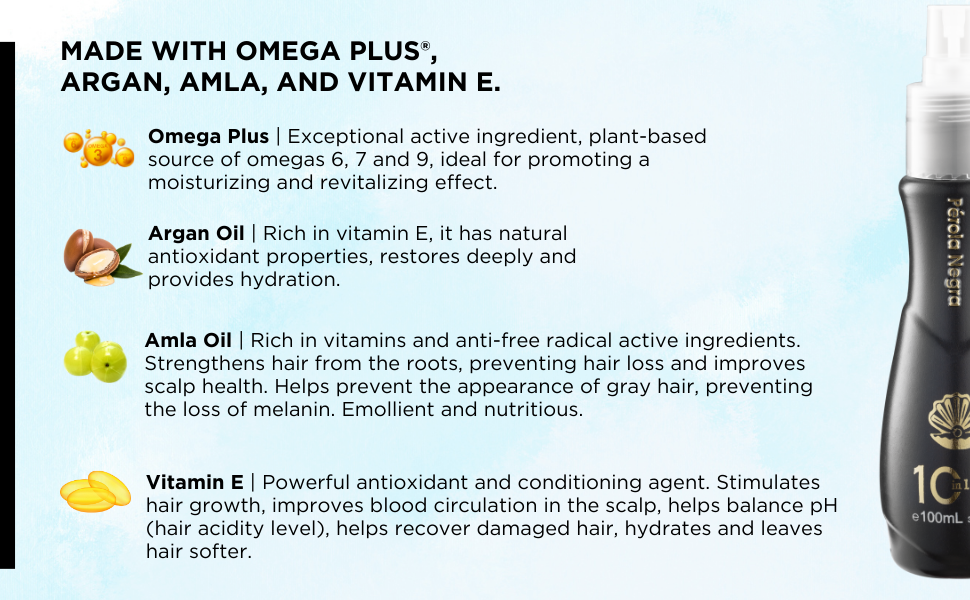 Perola Negra Multi-Benefit Treatment Leave-in Spray 10 in 1 - Blend of supreme oils 100ml