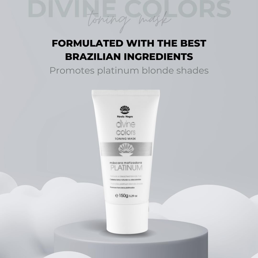 PÉROLA NEGRA Divine Colors Toning Mask Platinum, Natural or Bleached Blonde Hair, Promotes Platinum Blonde Shades 5.29 oz