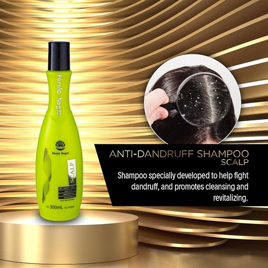 Perola Negra Shampoo Scalp Anti-Dandruff Treatment - Refreshing Effect - for All Hair Types 10,14 fl.oz Green