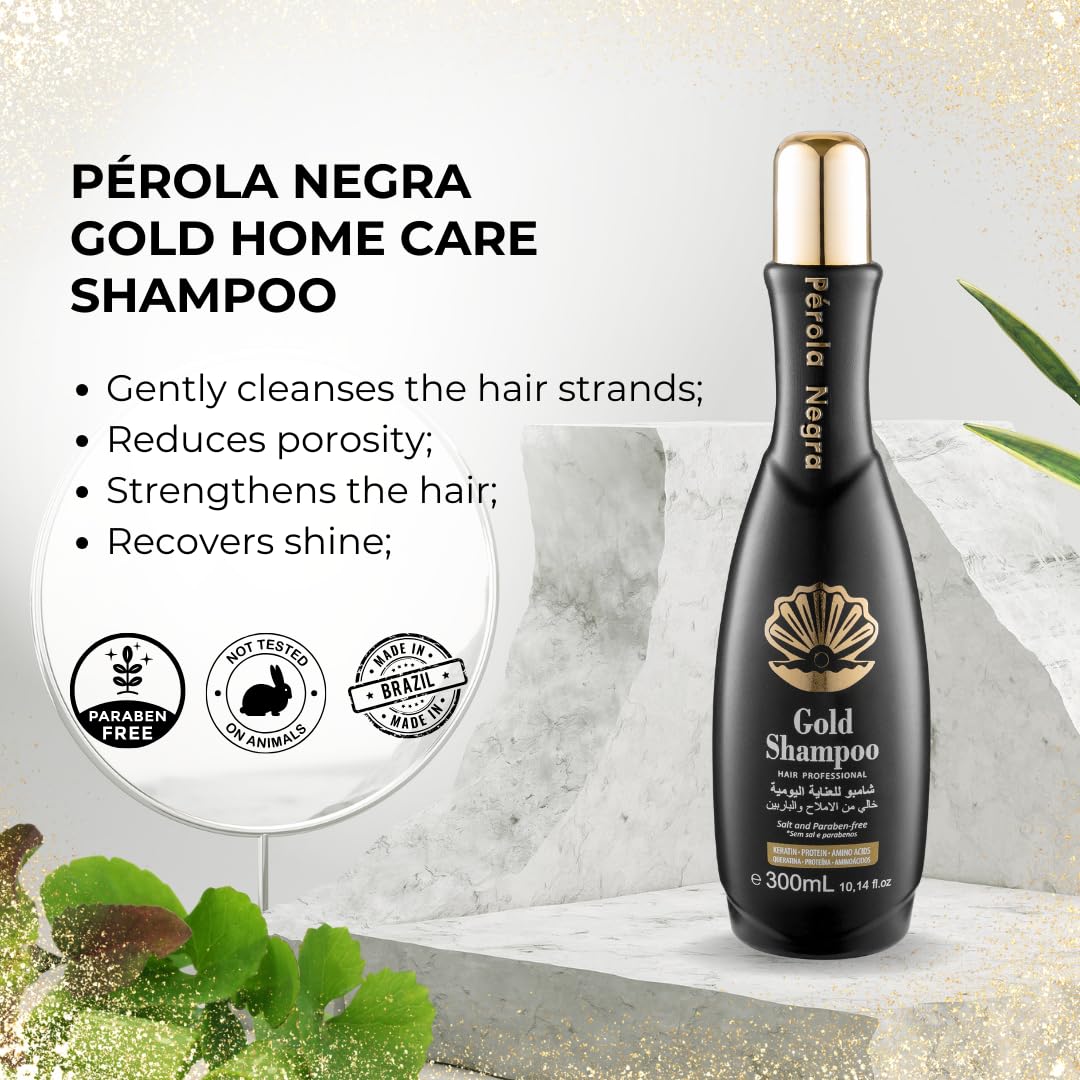 PÉROLA NEGRA Gold Therapy Home Care Shampoo, For all hair types - 10.14 Fl.Oz
