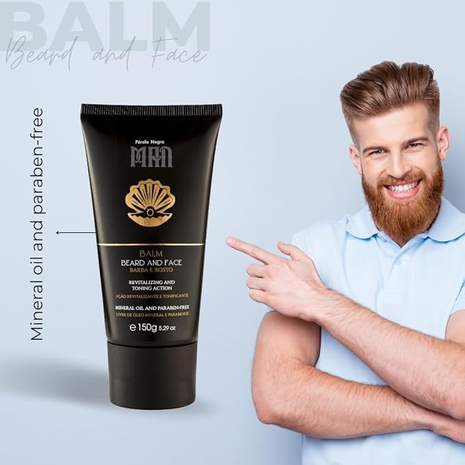 Pérola Negra Balm, Beard and Face, Revitalizing and Toning Action, Mineral Oil and Paraben-Free - For men 5.29 oz