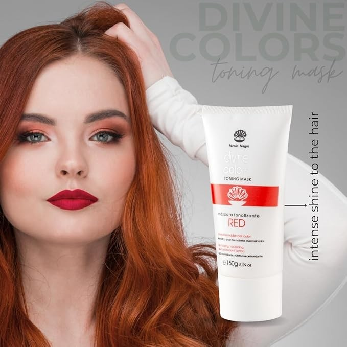 Pérola Negra Divine Colors Toning Mask Red, Intensifies Reddish Hair Color, Revitalizing, Nourishing and Antioxidant Action 5.29 oz