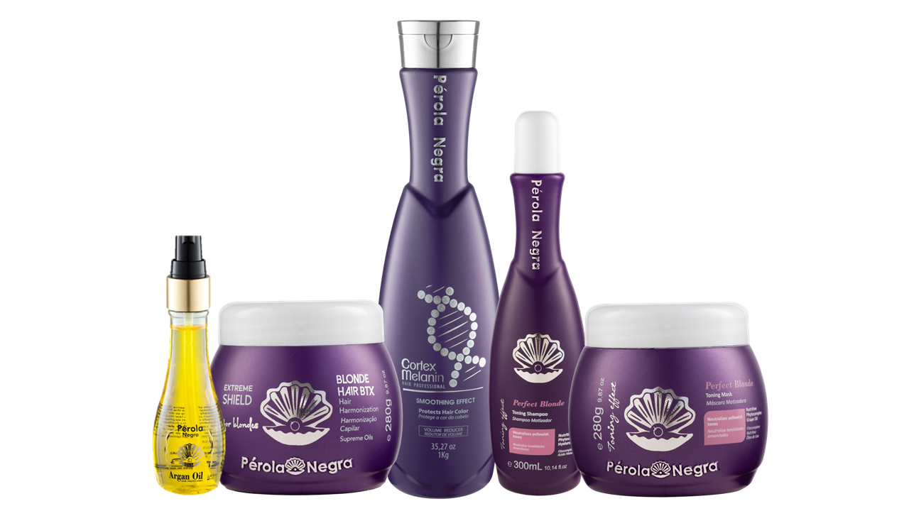 Kit Perola Negra Cortex - blond ( Smoothing Effect Cortex 1Kg - Shampoo Blond 300ml - Mask blond 280g - Botox Blond 280g - Oil 60ml )