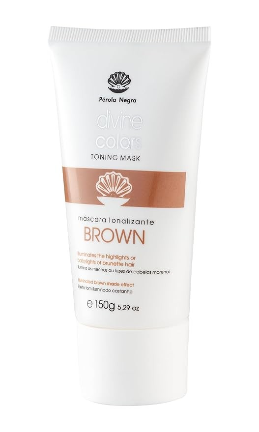 Pérola Negra Divine Colors Toning Mask Brown, Illuminates the Highlights or Babylights of Brunette Hair, Illuminated Brown Shade Effect 5.29 oz