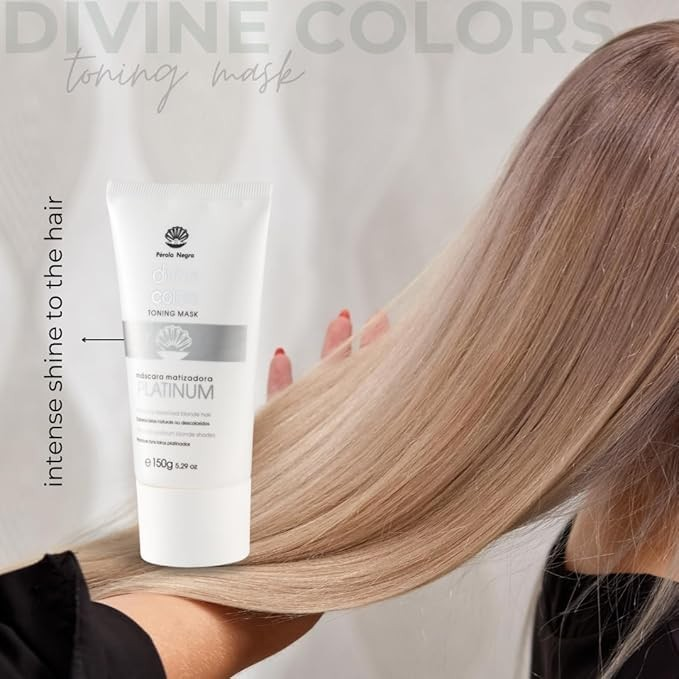 PÉROLA NEGRA Divine Colors Toning Mask Platinum, Natural or Bleached Blonde Hair, Promotes Platinum Blonde Shades 5.29 oz