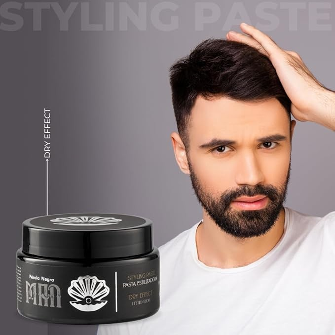 PÉROLA NEGRA Men's Styling Paste, Extra-Strong Hold, Dry Effect, Shapes Hair, 2.82 oz