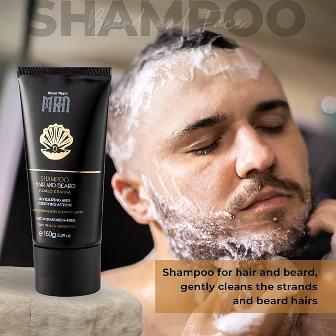 PÉROLA NEGRA Shampoo Hair and Beard for men, Revitalizing and Fortifying Action, Salt and Paraben-Free 5.29 oz