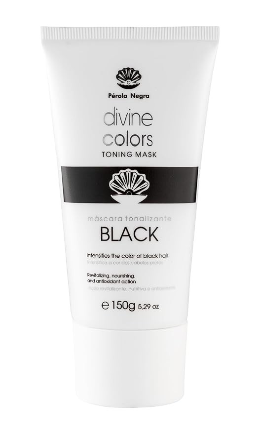 Pérola Negra Divine Colors Toning Mask Black, Illuminates the color of Black Hair, Revitalizing, Nourishing and Antioxidant Action 5.29 oz