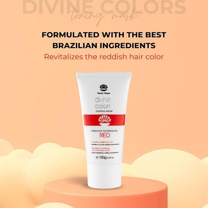 Pérola Negra Divine Colors Toning Mask Red, Intensifies Reddish Hair Color, Revitalizing, Nourishing and Antioxidant Action 5.29 oz