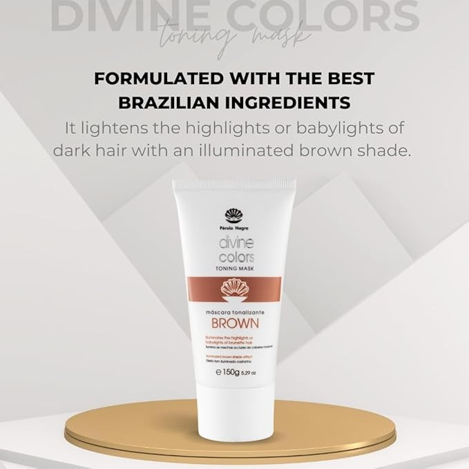 Pérola Negra Divine Colors Toning Mask Brown, Illuminates the Highlights or Babylights of Brunette Hair, Illuminated Brown Shade Effect 5.29 oz