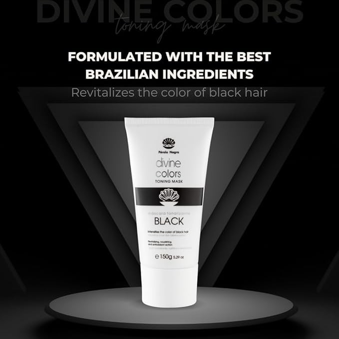 Pérola Negra Divine Colors Toning Mask Black, Illuminates the color of Black Hair, Revitalizing, Nourishing and Antioxidant Action 5.29 oz
