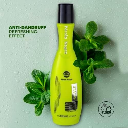 Perola Negra Shampoo Scalp Anti-Dandruff Treatment - Refreshing Effect - for All Hair Types 10,14 fl.oz Green
