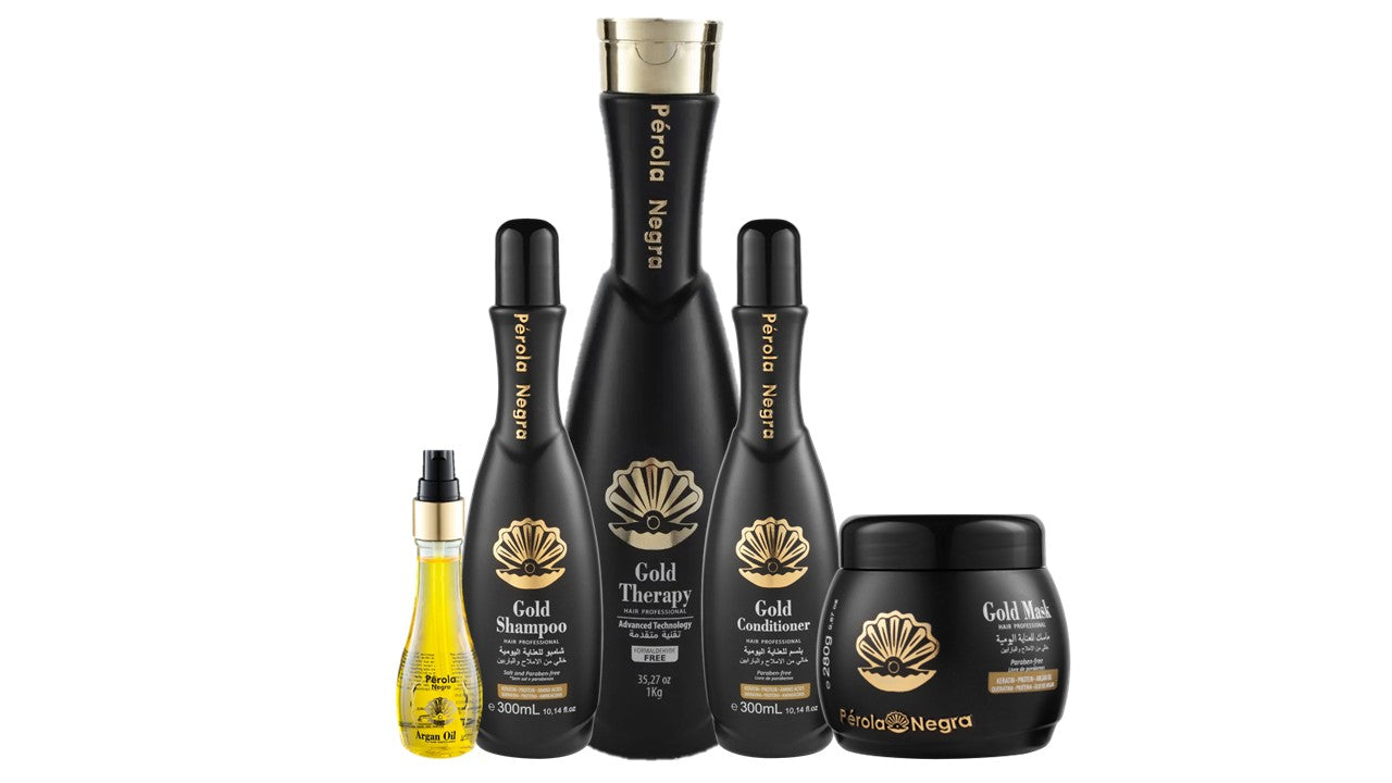 Kit Perola Negra Gold Therapy - ( Hair Straightening 1kg ,Shampoo 300ml ,Conditioner 300ml, Mask 280g and Oil 60ml )