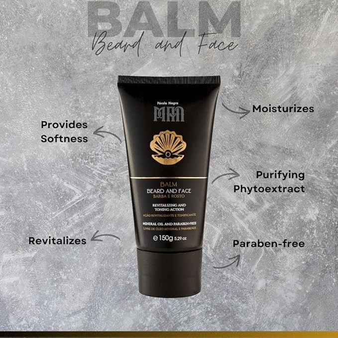 Pérola Negra Balm, Beard and Face, Revitalizing and Toning Action, Mineral Oil and Paraben-Free - For men 5.29 oz