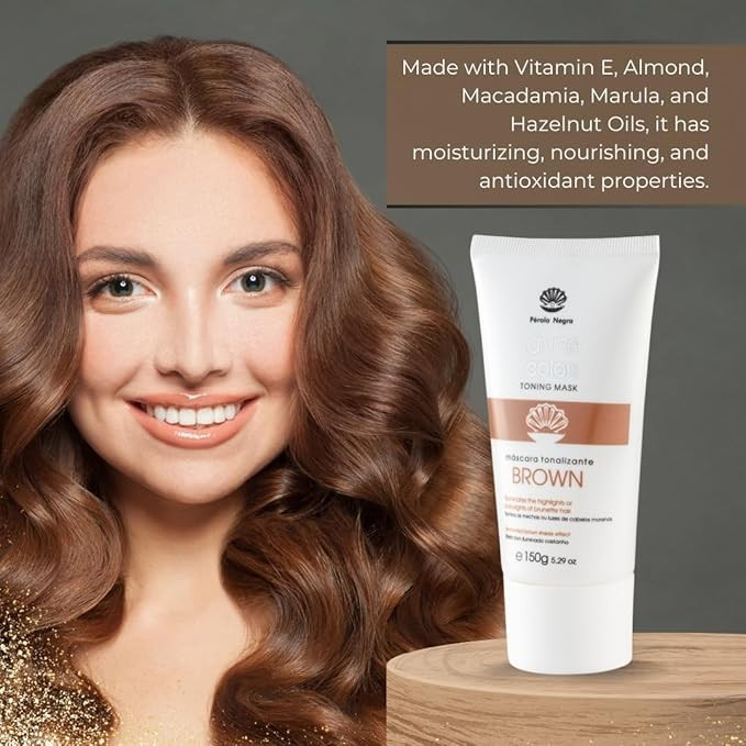 Pérola Negra Divine Colors Toning Mask Brown, Illuminates the Highlights or Babylights of Brunette Hair, Illuminated Brown Shade Effect 5.29 oz