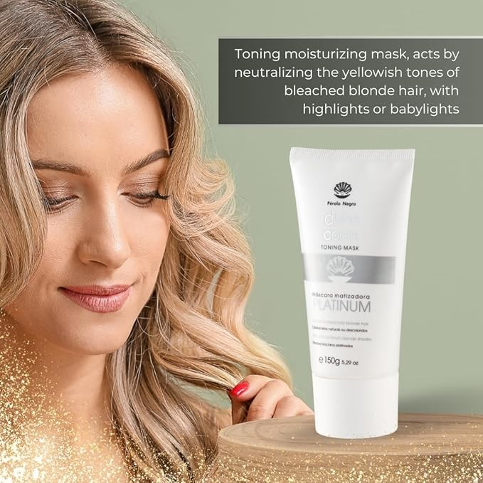 PÉROLA NEGRA Divine Colors Toning Mask Platinum, Natural or Bleached Blonde Hair, Promotes Platinum Blonde Shades 5.29 oz