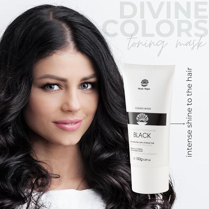 Pérola Negra Divine Colors Toning Mask Black, Illuminates the color of Black Hair, Revitalizing, Nourishing and Antioxidant Action 5.29 oz
