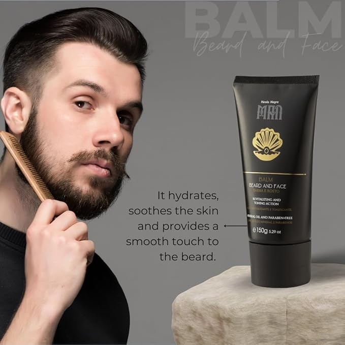 Pérola Negra Balm, Beard and Face, Revitalizing and Toning Action, Mineral Oil and Paraben-Free - For men 5.29 oz
