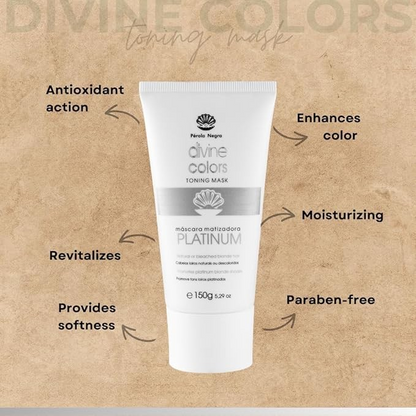 PÉROLA NEGRA Divine Colors Toning Mask Platinum, Natural or Bleached Blonde Hair, Promotes Platinum Blonde Shades 5.29 oz