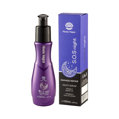 PÉROLA NEGRA S.O.S Night, Damage Repair Night Serum, Vitamin E and Argan Oil 3.38 Fl.oz - Nourishment for dry hair.