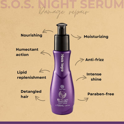 PÉROLA NEGRA S.O.S Night, Damage Repair Night Serum, Vitamin E and Argan Oil 3.38 Fl.oz - Nourishment for dry hair.