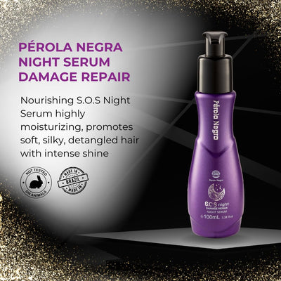 PÉROLA NEGRA S.O.S Night, Damage Repair Night Serum, Vitamin E and Argan Oil 3.38 Fl.oz - Nourishment for dry hair.