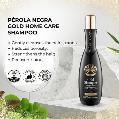 PÉROLA NEGRA Gold Therapy Home Care Shampoo, For all hair types - 10.14 Fl.Oz