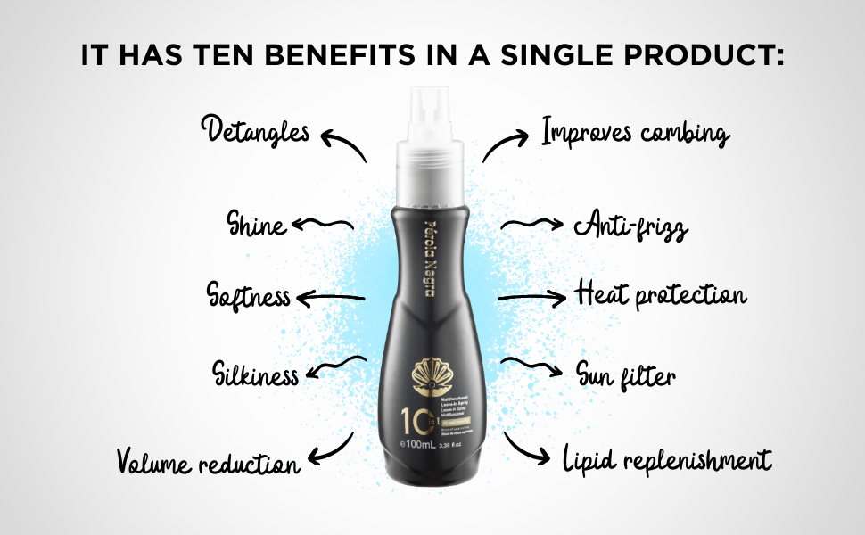 Perola Negra Multi-Benefit Treatment Leave-in Spray 10 in 1 - Blend of supreme oils 100ml
