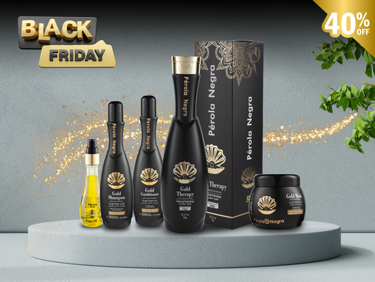 Kit Perola Negra Gold Therapy - ( Hair Straightening 1kg ,Shampoo 300ml ,Conditioner 300ml, Mask 280g and Oil 60ml )