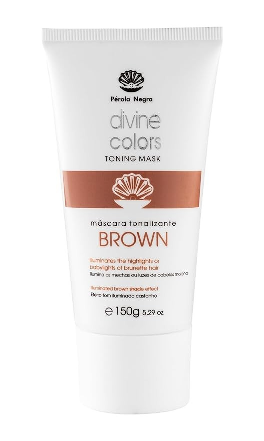 Pérola Negra Divine Colors Toning Mask Brown, Illuminates the Highlights or Babylights of Brunette Hair, Illuminated Brown Shade Effect 5.29 oz