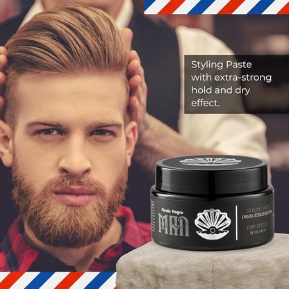 PÉROLA NEGRA Men's Styling Paste, Extra-Strong Hold, Dry Effect, Shapes Hair, 2.82 oz