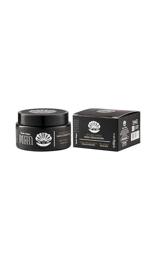 PÉROLA NEGRA Men's Styling Paste, Extra-Strong Hold, Dry Effect, Shapes Hair, 2.82 oz