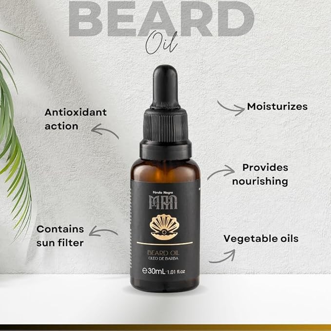 Pérola Negra Beard Oil for men, Keeps Beard Strands Aligned and Frizz-Free, 1.01 Fl.oz