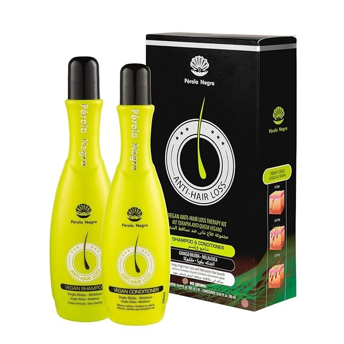 Perola Negra Vegan Anti-Hair Loss Therapy kit Shampoo and Conditioner, for Hair Growth and Thinning Hair - 10.44 fl.oz, Perola Negra Anti-Hair Loss Vegan Tonic, Reduce hair loss, Hair nourishing 4.05 fl.oz
