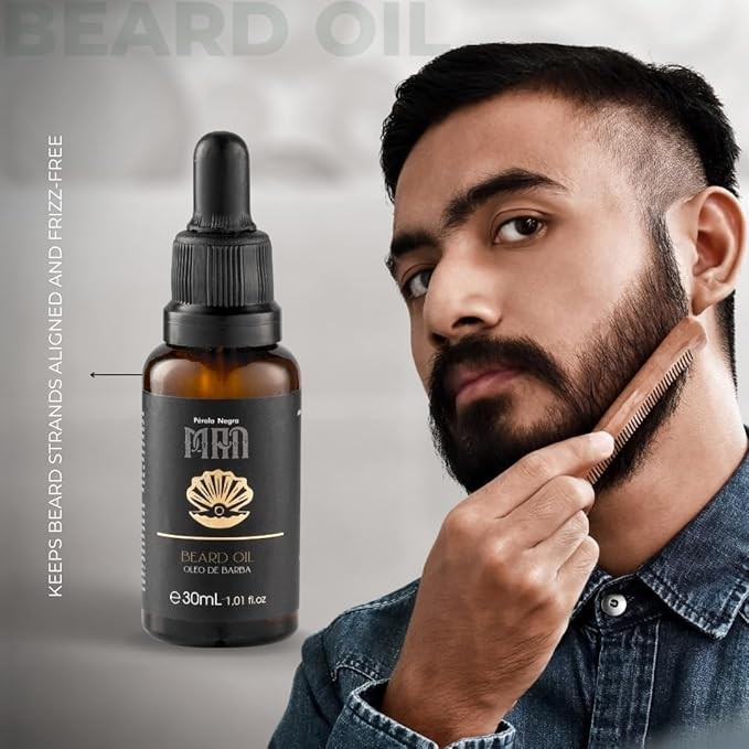 Pérola Negra Beard Oil for men, Keeps Beard Strands Aligned and Frizz-Free, 1.01 Fl.oz