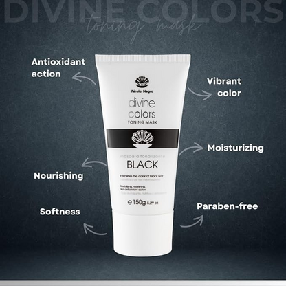 Pérola Negra Divine Colors Toning Mask Black, Illuminates the color of Black Hair, Revitalizing, Nourishing and Antioxidant Action 5.29 oz