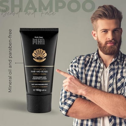 PÉROLA NEGRA Shampoo Hair and Beard for men, Revitalizing and Fortifying Action, Salt and Paraben-Free 5.29 oz